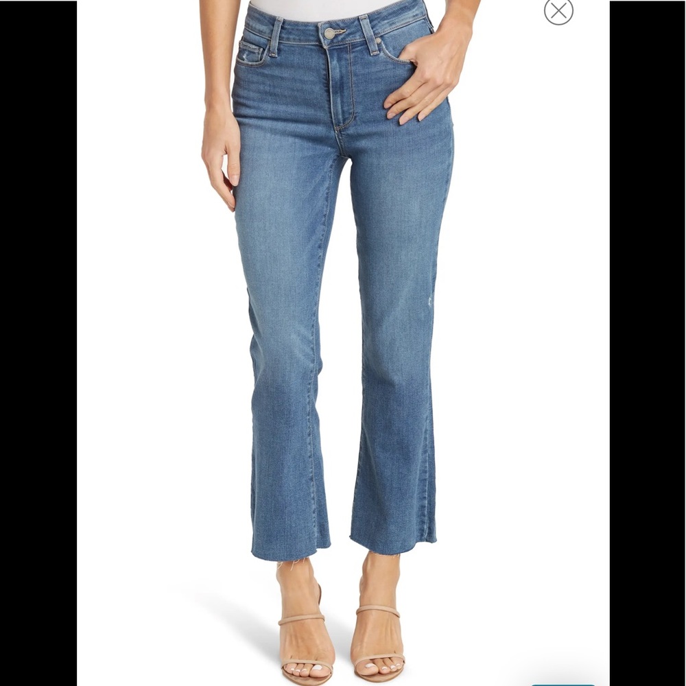 PAIGE crop flare raw hem jeans